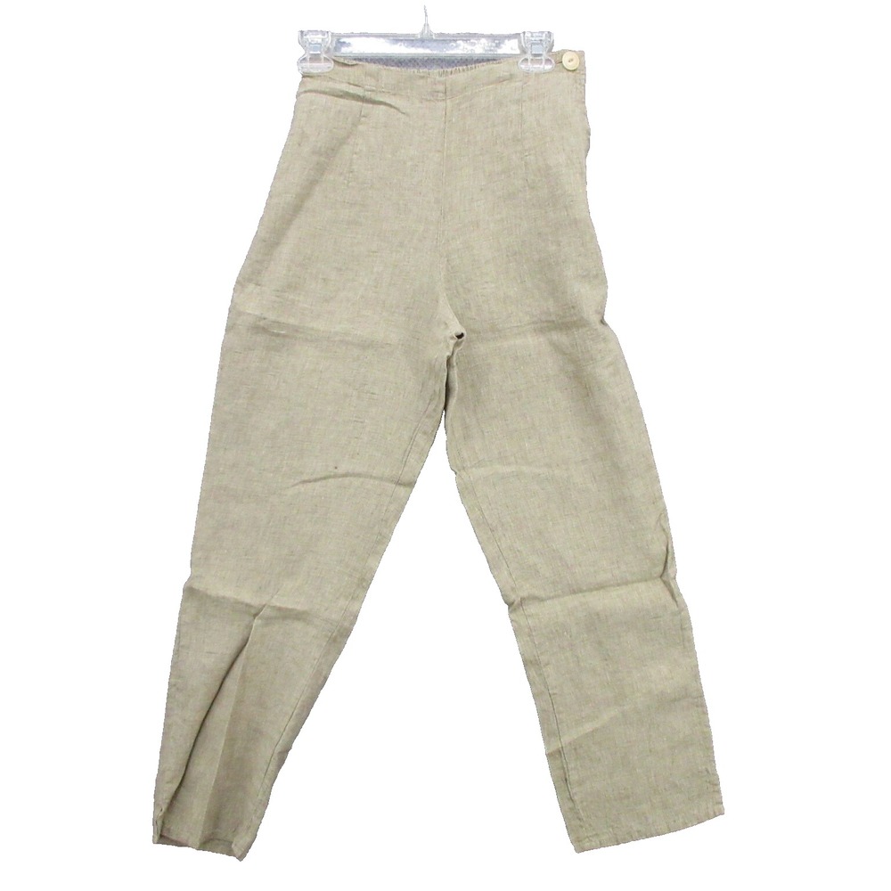 FLAX Designs Linen Pants XS Beige Side Button Elastic Waistband New